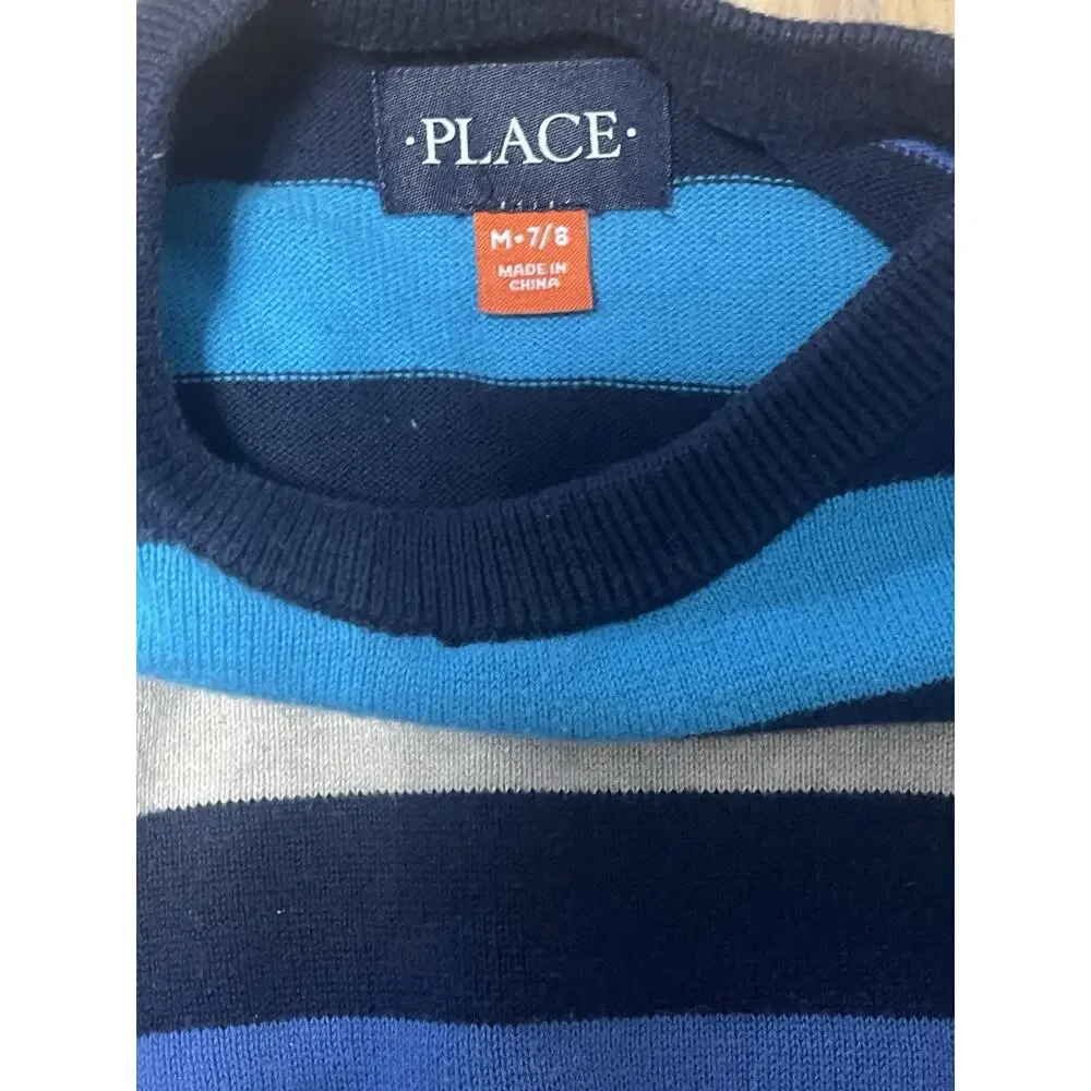 The Children’s Place Blue Striped Pullover Sweater Youth Boys Medium (7/8)